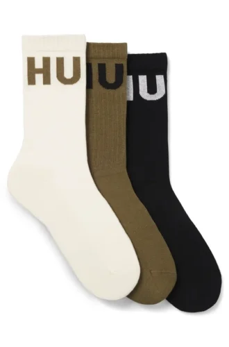 3-pack ribbade ankelstrumpor med logotyper