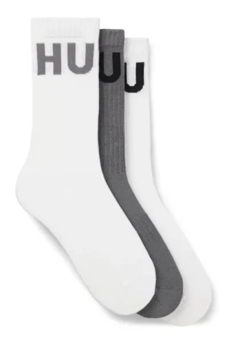 3-pack ribbade ankelstrumpor med logotyper
