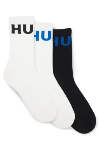 3-pack ribbade ankelstrumpor med logotyper