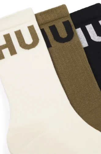 3-pack ribbade ankelstrumpor med logotyper