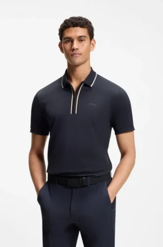 Aktiv polotröja i slim fit i fuktavvisande stretchbomull
