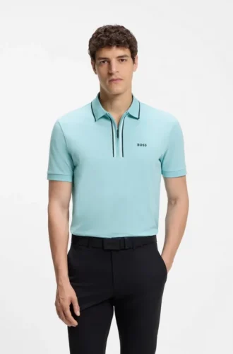 Aktiv polotröja i slim fit i fuktavvisande stretchbomull