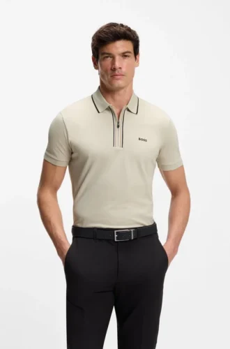 Aktiv polotröja i slim fit i fuktavvisande stretchbomull