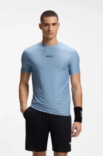 Aktiv slim fit T-shirt med jacquardränder och logotryck