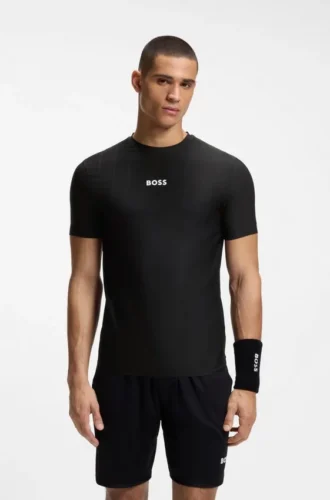Aktiv slim fit T-shirt med jacquardränder och logotryck