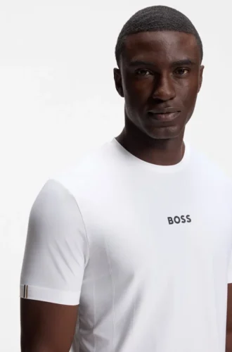 Aktiv slim fit T-shirt med jacquardränder och logotryck