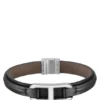 Armband i brunt läder med metallkedja med logotyp
