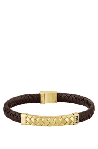 Armband i fiskbensmönster i brunt läder