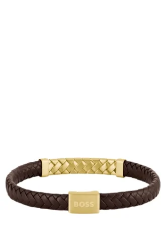 Armband i fiskbensmönster i brunt läder