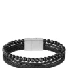 Armband med flätat svart läder och pärlor