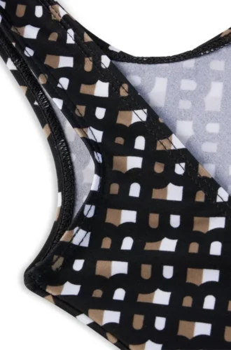 Baddräkt för barn med monogrammönster och låg rygg
