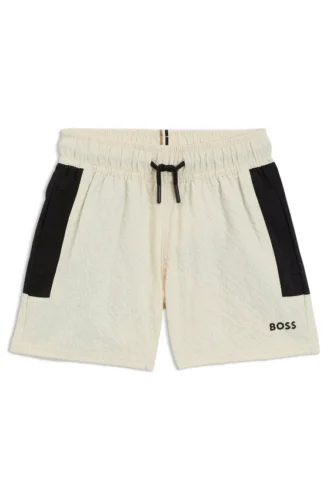 Badshorts för barn med logotryck i seersucker