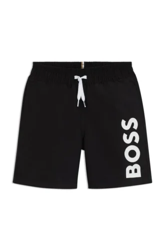 Badshorts för barn med logotryck och peachad yta