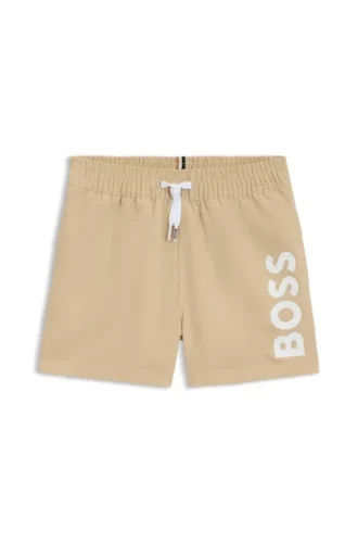 Badshorts för barn med logotryck och peachad yta