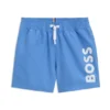 Badshorts för barn med logotryck och peachad yta