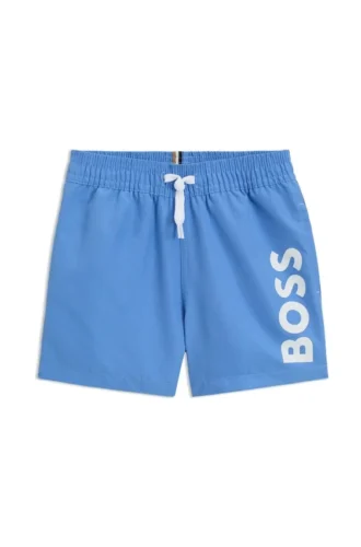Badshorts för barn med logotryck och peachad yta