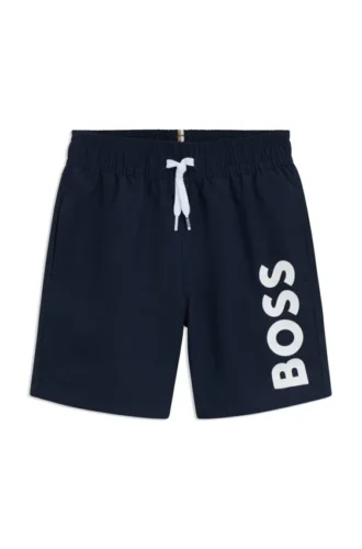Badshorts för barn med logotryck och peachad yta