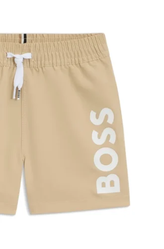 Badshorts för barn med logotryck och peachad yta