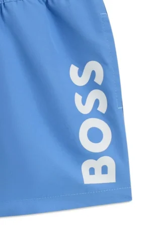 Badshorts för barn med logotryck och peachad yta