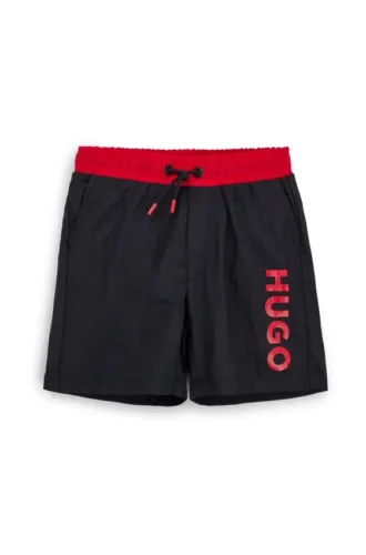 Badshorts för barn med vertikalt logotryck