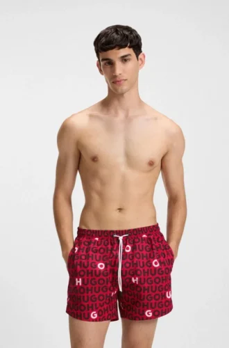 Badshorts med dragsko och logotryck