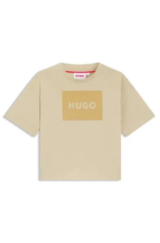 Barn-T-shirt i bomull med logotyp i sammetseffekt