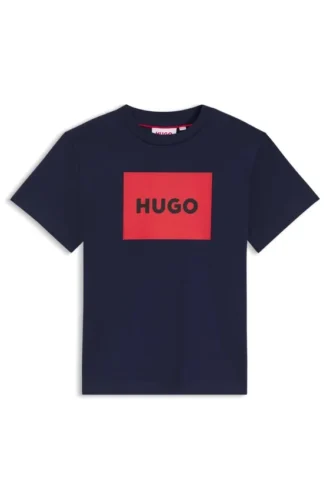 Barn-T-shirt i bomull med normal passform och rött logotryck