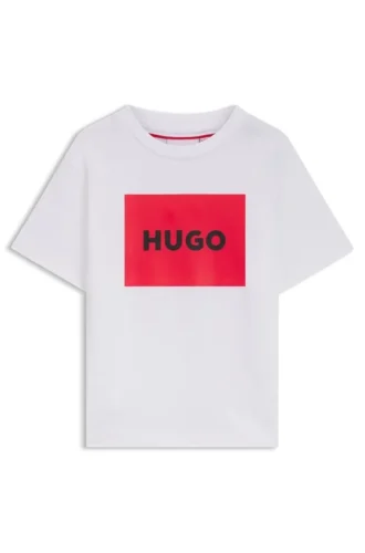 Barn-T-shirt i bomull med normal passform och rött logotryck