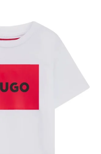 Barn-T-shirt i bomull med normal passform och rött logotryck