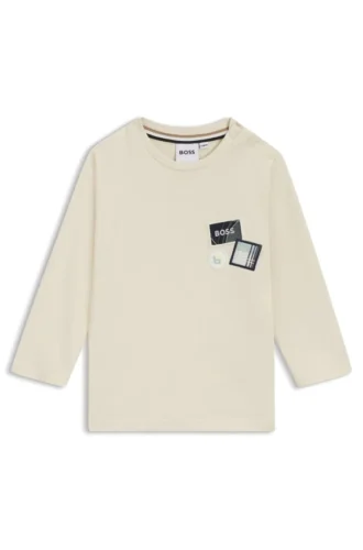 Barn-T-shirt i bomull med tre logotypmärken