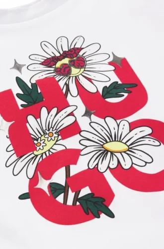 Barn-T-shirt i bomull med tryck av staplade logotyper och blommönster