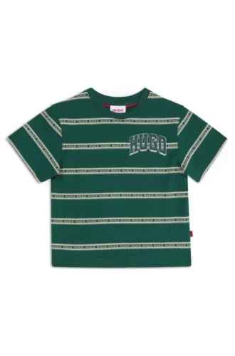 Barn-T-shirt i randig bomull med logotyp i varsity-stil