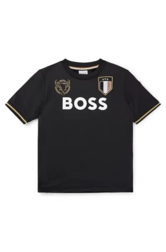 Barn-T-shirt i stretchtyg med broderade patchar