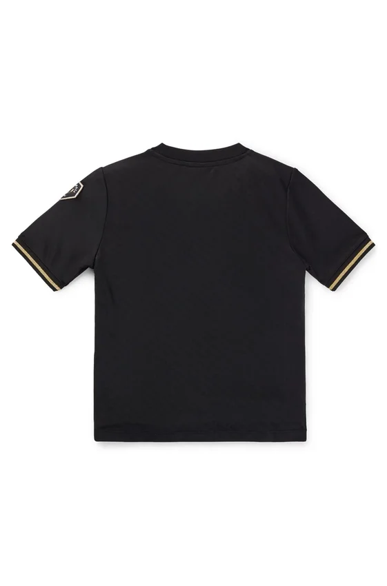 Barn-T-shirt i stretchtyg med broderade patchar Barn-T-shirt i stretchtyg med broderade patchar