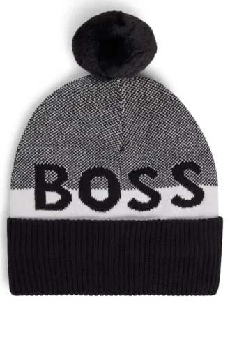 Barnmössa med pompom och jacquardvävd logotyp