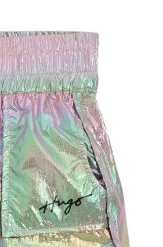 Barnshorts med logotryck i iriserande tyg