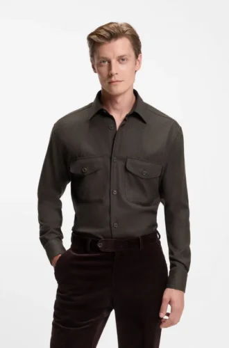 BECKHAM x BOSS skjorta i virgin wool med avslappnad passform