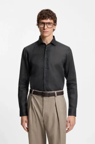BECKHAM x BOSS skjorta med normal passform i linne