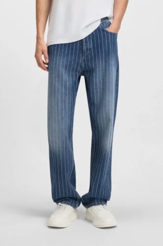Blå baggy-passformede jeans i randig denim