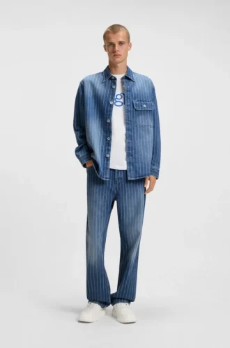 Blå baggy-passformede jeans i randig denim