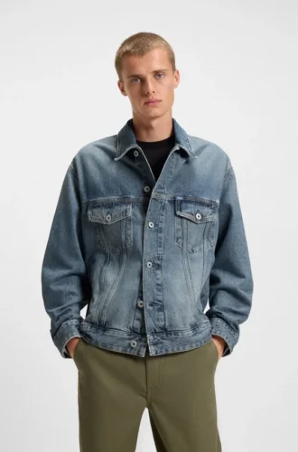 Blå jacka med lös passform i styv denim