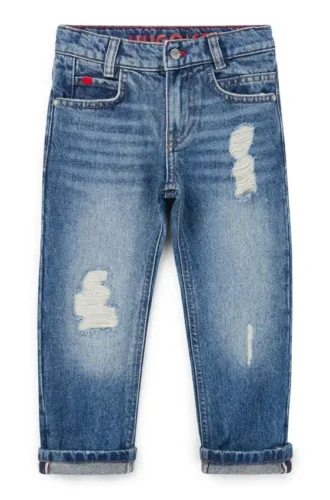 Blå jeans för barn i normal passform i slitna denim
