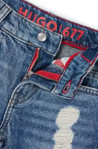Blå jeans för barn i normal passform i slitna denim