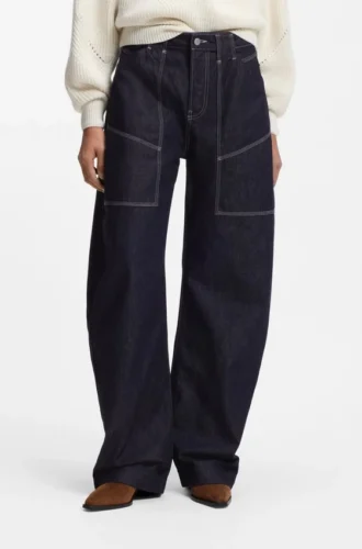 Blå jeans med ballongben i blå, styv denim