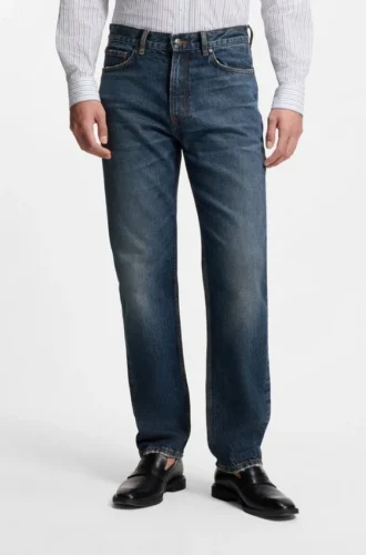 Blå jeans med normal passform i vintage-tvättad denim