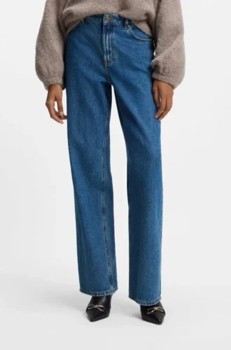 Blå jeans med vida ben i styv denim