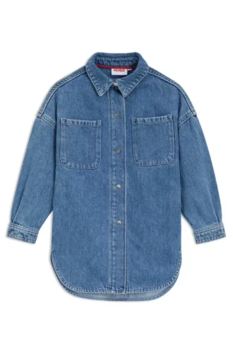 Blå, löst sittande skjorta i bomullsdenim för barn