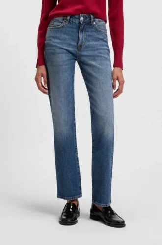 Blå slim fit-jeans i marmorerad, bekväm stretchdenim
