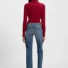 Blå slim fit-jeans i marmorerad, bekväm stretchdenim