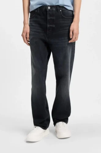 Blåsvarta baggy-passformade jeans i styv denim